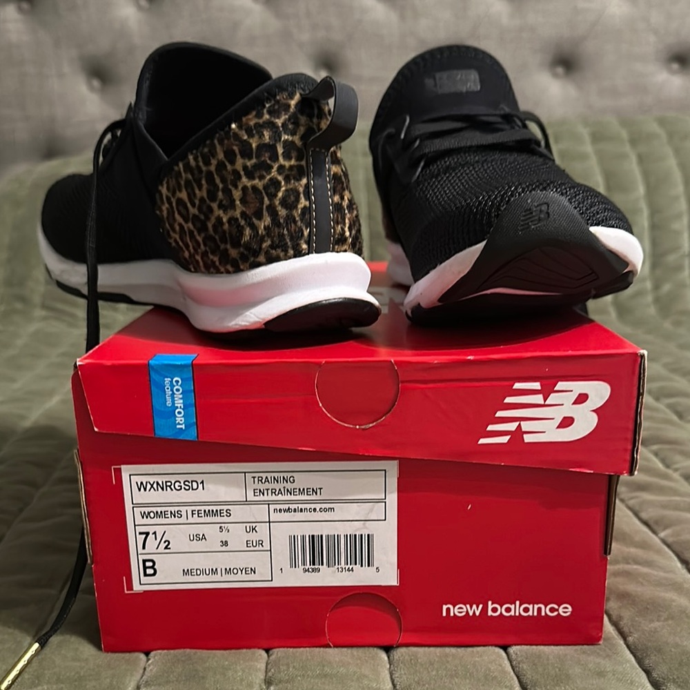 New Balance Black and Animal Print Trainers